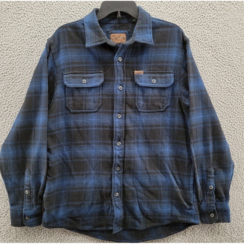 Orvis Big Bear Flannel Shirt Men's Blue Black Plaid Size XXL